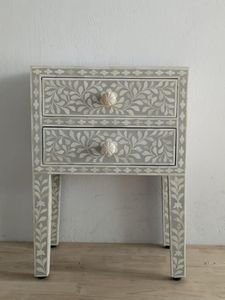 Premium Bone Inlay <b>Side</b> <b>Table</b> With Spacious <b>Storage</b> Drawer And Artisan Crafted Decorative Surface Finish - Product Image 4