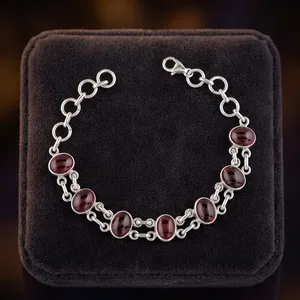 Maroon Garnet 925 Sterling Silver Splendid <b>Chain</b> Bracelet Classic Bezel Setting Gift Jewelry - Product Image 2