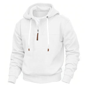 Men's Hooded Quarter <b>Zip</b> Sweatshirt Regular Fit Knitted Solid Color Casual Autumn <b>Hoodie</b> with <b>Pockets</b> - Product Image 1