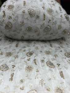Tissu brodé perlé Dobby 100% soie pour robes de mariée, dentelle et vêtements pour filles - Fournisseur et fabricant sur mesure - Product Image 2