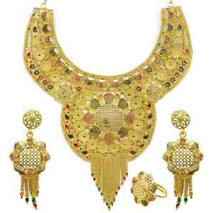 Wholesale Brass 14K18K24K Micron Gold Filled Dubai Style Heavy <b>Bridal</b> Long Necklaces Set Traditional Design Fashion Jewelry Set - Product Image 1