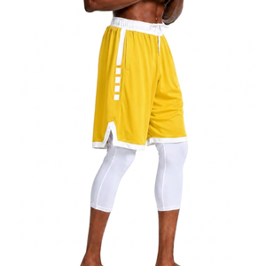 Yellow Custom <b>mens</b> white stripe basketball <b>shorts</b> quick dry athletic breathable summer sports <b>shorts</b> polyester mesh OEM Service - Product Image 1