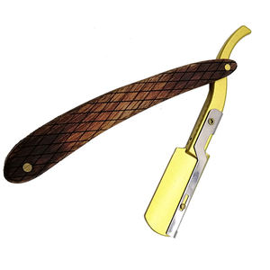 Navaja de barbero plegable de acero inoxidable de estilo antiguo vintage con mango de madera para afeitar y depilar - Product Image 2