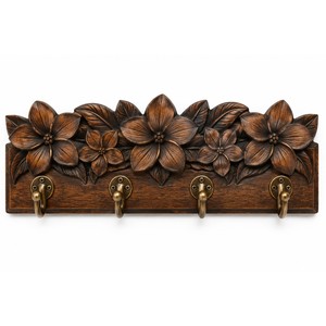 Porte-clés artisanal en bois de manguier avec crochets en laiton |   Vente en gros - Product Image 1