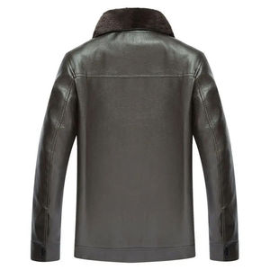 Chaqueta de Cuero Genuino para Hombre con Cuello de Piel, Cierre de Cremallera, Color Sólido, Resistente al Viento, Ropa Casual de Invierno - Product Image 2