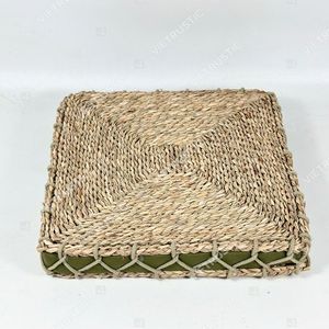 ZENITH Handmade Woven Water Hyacinth Craftsman Design Square Floor & Seat <b>Cushion</b> - Product Image 3