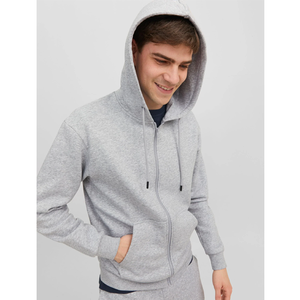 OEM Plain Light Grey Melange <b>Zip</b> <b>Up</b> Hoodie Men Fleece Sweatshirt Jacket Wholesale - Product Image 5