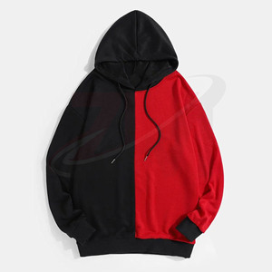 Sudadera con Capucha Personalizada Roja y Negra, Poliéster y Algodón 300g, Sudadera con Capucha para Hombre, Ropa Casual Urbana, Sudadera con Bloques de Color, Venta al Por Mayor - Product Image 1