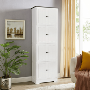 Armadio Alto Bianco a 8 Ante e 4 Ripiani per Soggiorno, Cucina, Ufficio, Camera da Letto o Bagno - Product Image 5