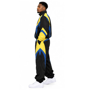 Unisex Sporty Tracksuit Full Length Zipper Jacket and <b>Pants</b> Set Color Blocking Design Black Yellow Blue Windbreaker Tracksuit - Product Image 4