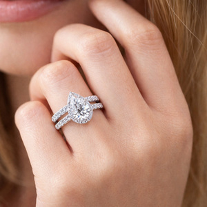 IGI Certified 1ct Pear Shape Lab Grown Diamond <b>Ring</b> Jewelry <b>Set</b> for Women 14K Solid <b>Gold</b> India - Product Image 2