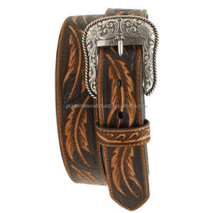 Ceinture artisanale en cuir occidental usiné à la main de haute qualité cadeau pour homme avec boîte personnalisée au fabricant de gros - Product Image 5