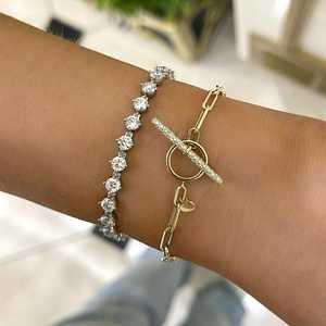 Diamond Toggle Paperclip Chain Link <b>Bracelets</b> Wholesale Paperclip Chain 10K 14K 18K <b>Solid</b> Gold Minimalist <b>Bracelet</b> Factory Price - Product Image 2