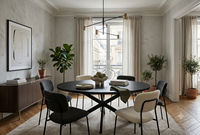 Table à manger ovale moderne en bois de manguier massif noir avec pieds araignée, mobilier de salle à manger de restaurant, vente en gros OEM