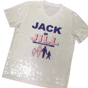 Jack and Jill Family <b>Sequin</b> <b>Top</b> Women Short Sleeve Gray T-Shirt Custom Greek Inspired Bling Casual Fashion Apparel - Product Image 1