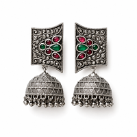 Pendientes Jhumki Clásicos de Plata Oxidada con Ágata, Estilo Bohemio de Bollywood, para Mujer, Venta al por Mayor |   Directo