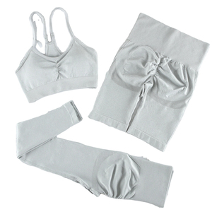 Conjunto de yoga para mujer, 2 piezas, color morado liso, top corto con espalda cruzada, leggings de cintura alta y longitud completa, ropa deportiva transpirable sin costuras - Product Image 3