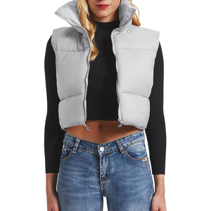 OEM ODM Women's Stand Collar Puffer Vest Solid Color Zipper Closure <b>Short</b> Length Casual Outerwear Windproof Embroidery <b>Fur</b> - Product Image 1