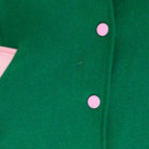 Retro Ivy League Varsity Jacket <b>for</b> <b>Women</b> Green and Pink Letterman Bomber <b>Coat</b> with Embroidered Crest Striped Ribbed Cuffs - Product Image 6