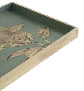 Plateau floral en bois moderne fait main de qualité supérieure, compatible lave-vaisselle, multifonctionnel pour servir et ranger, idéal pour la cuisine, la table à manger et la maison - Product Image 5