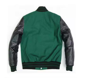 Veste de baseball en cuir véritable et laine pour homme, personnalisable, noire, avec logos brodés en couleur personnalisée - Product Image 6