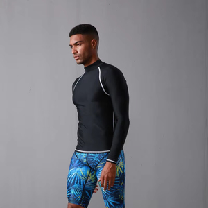 Chemise de sport à manches longues pour homme, bleue, à séchage rapide, en polyester, pour l'entraînement, le fitness, le cyclisme, le surf, compression - Product Image 6