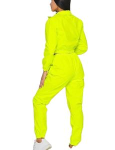 Fermeture éclair vers le haut Soft Shell Froissé Survêtement Pantalon 2 Pièces Ensemble Hommes Avec Passepoil Poignets Élastiques Unisexe Nylon Coupe-Vent Survêtement - Product Image 2