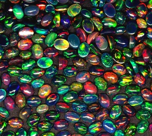 Ópalo Sintético Negro Creado en Laboratorio, Corte Oval Cabujón, Piedras Sueltas con Tratamiento Térmico, Iridiscente, 7-5MM, 0.5-1 Quilate, MRGems para Joyería - Product Image 6