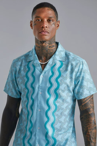 Camisa para Hombre con Estampado 3D, Manga Corta, Cuello en V Cubano, Estilo Hawaiano, Holgada, para Vacaciones de Verano y Playa - Product Image 3