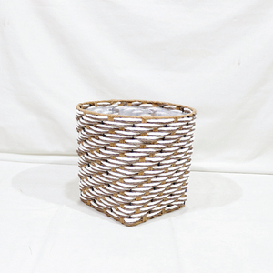 Ensemble de pots de fleurs en rotin plastique, rayures blanches, résistant aux UV, sculpté à la main, léger, design minimaliste pour plantes d'intérieur, décoration de la maison - Product Image 4