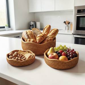 Juego de 3 Cestas Redondas de Mimbre Natural para Servir Pan y Frutas, Cestas de Mimbre Tejidas a Mano, Cestas Decorativas Apilables para Almacenamiento, OEM - Product Image 1
