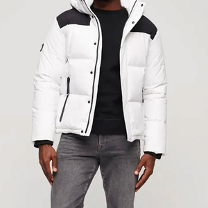 Blouson matelassé coupe-vent à capuche pour homme - Écologique, léger, résistant à l'eau, tissé, fermeture éclair, logo frontal, idéal pour l'hiver - Product Image 3