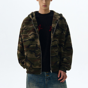 Men's Camouflage <b>Hooded</b> <b>Zip</b>-Up Sweatshirt Regular Fit Casual Autumn Wear 100% Cotton French Terry Breathable Pocket Design - Product Image 4