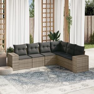 Ensemble de canapé de jardin à 6 places avec pieds réglables, en rotin PE gris, confortable et élégant, meubles d'extérieur - Product Image 1