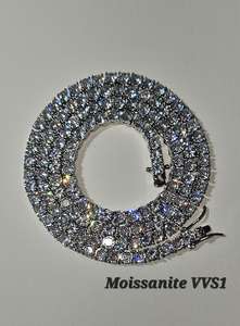 Collar de cadena tipo tenis con moissanita brillante de corte redondo, chapado en platino sobre plata 925, diamante original de 3mm, color D, VVS, para boda, joyería fina - Product Image 4