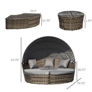 Set di 4 Pezzi Lettino Prendisole con Baldacchino in Rattan Intrecciato Marrone Moka con Cuscini Morbidi Divani da Giardino - Product Image 3
