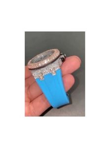 Reloj de Lujo para Hombre con Pedrería, Cuarzo, Esfera Analógica Azul, Correa de Acero Inoxidable, Caja Redonda de 41 mm, Estilo Diamante, Vintage, Sencillo - Product Image 3