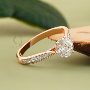 Luxury 1.01CT Round Lab Diamond Engagement Ring Rose Gold Dainty Solitaire with Side Stones Wedding Jewelry Rose Gold Finish - Product Image 1