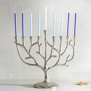 Ménorah antique en laiton à 7 branches, chandelier vintage en métal pour bougies coniques, décoration d'intérieur, centre de table - Product Image 5