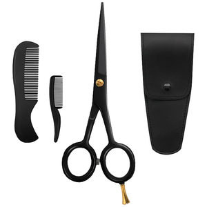 Ciseaux à barbe et moustache professionnels en acier inoxydable de 5 pouces, peigne pour hommes, kit de coiffure et de toilettage de barbe réutilisable avec pochette en PU, OEM - Product Image 2