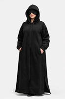 Maßgeschneiderte Damen Winter Fleece Kapuzen-Abaya US EU Luxus Dezentes Abendkleid mit Langen Ärmeln Bodenlang Schwarz mit Taschen OEM Großhandel