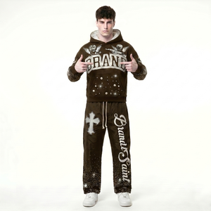 Brand Men's 2 Piece Tracksuit Hoodie Sweatpants Set Full Sleeve Drawstring Streetwear Autumn Fashion Printed Cotton Outfit - Product Image 5