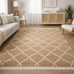 Tapis en jute fait main, motif géométrique en treillis, tapis en fibres naturelles, tapis écologique à tissage plat pour salon, chambre à coucher - Product Image 1