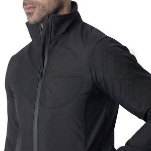 Chaqueta de Forro Polar Negra para Hombre, Cuello Alto, Cierre de Cremallera, Resistente al Viento, Corte Ajustado Informal, Exterior de Poliéster, para Otoño - Product Image 2