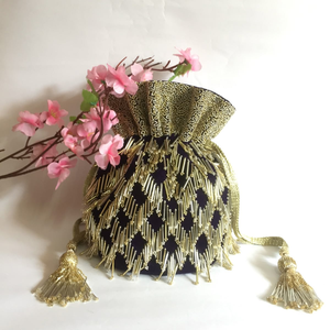 Satin Cotton Potli Indian Handmade Embroidered Mirror Work <b>Beaded</b> Handle Modern Women Wedding Gift <b>Handbag</b> - Product Image 1