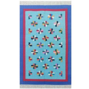 ชุดพรมผ้าฝ้ายทอมือสีฟ้าผ้าทอเรียบนุ่มทนทาน051สำหรับตกแต่งพื้นที่ห้องนั่งเล่นสไตล์โบฮีเมียน - Product Image 2