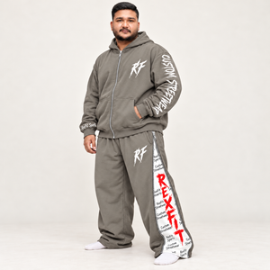 Ensemble de survêtement en molleton pour homme Rexfit Sports, coupe décontractée, veste zippée, design personnalisé, pantalon à bas large, streetwear graphique, ensemble deux pièces - Product Image 1