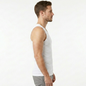 Men's White Cotton Tank Top O-Neck Sleeveless Casual Solid Color Knitted Breathable Summer Vest - Product Image 2