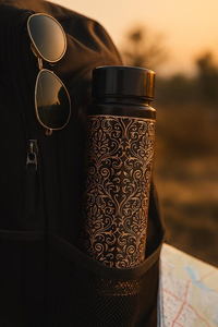 Engraved <b>Copper</b> Water <b>Bottle</b> Black and Gold Handmade Indian Ayurvedic Drinkware Premium Reusable Hydration <b>Bottle</b> - Product Image 3