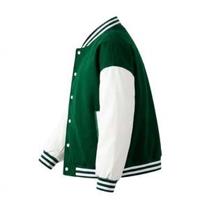 เสื้อแจ็คเก็ตวาร์ซิตี้สีเขียวขาว ตัวเสื้อทำจากผ้าขนสัตว์ แขนเสื้อทำจากหนังเทียม แต่งแถบยางยืด กระดุมแป๊ก  แบบเสื้อเลตเตอร์แมน  แบบเสื้อวาร์ซิตี้ทรงบอมเบอร์ - Product Image 2